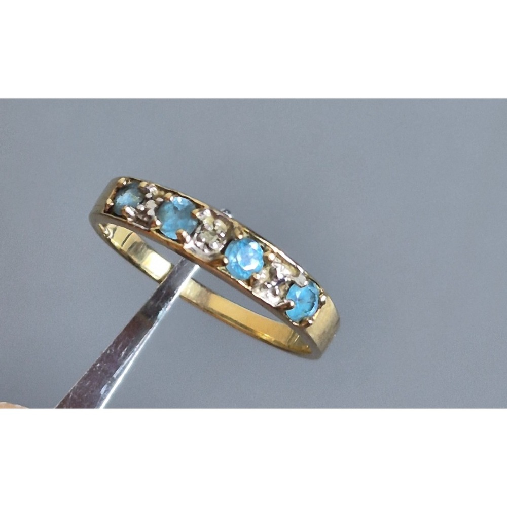 10k Yellow Gold CI Stamped Ring Size 6.75 with Blue Gemstones 1.7g
